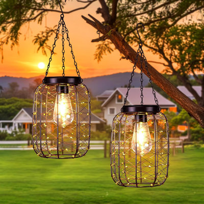 Copper Wire Woven Solar Hanging Lantern IP65 Waterproof Outdoor Garden Decor Lights