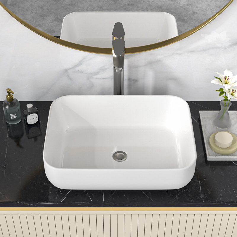 Lavabo de salle de bain vasque rectangulaire en céramique blanche L 20 po x l 15 po