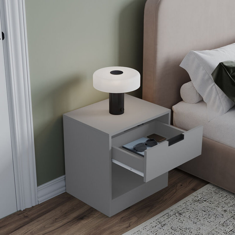 Skylir 45cm W Metal Bedside Table, Gray