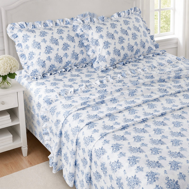 Ensemble de draps ultra-doux en microfibre à ourlet à volants et poches profondes, Twin Sheet Set with 2 Pillowcases