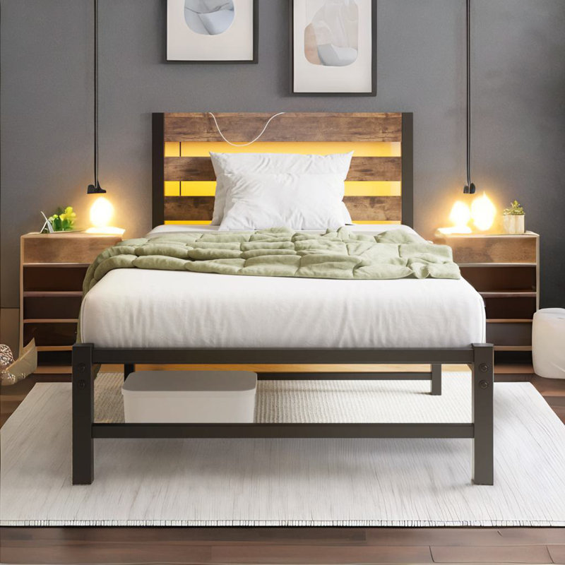 Twin Size Bed Frame, Black/Brown