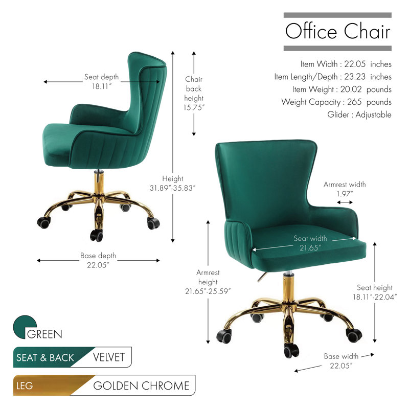Fauteuil de bureau à oreilles Anzly, Vert