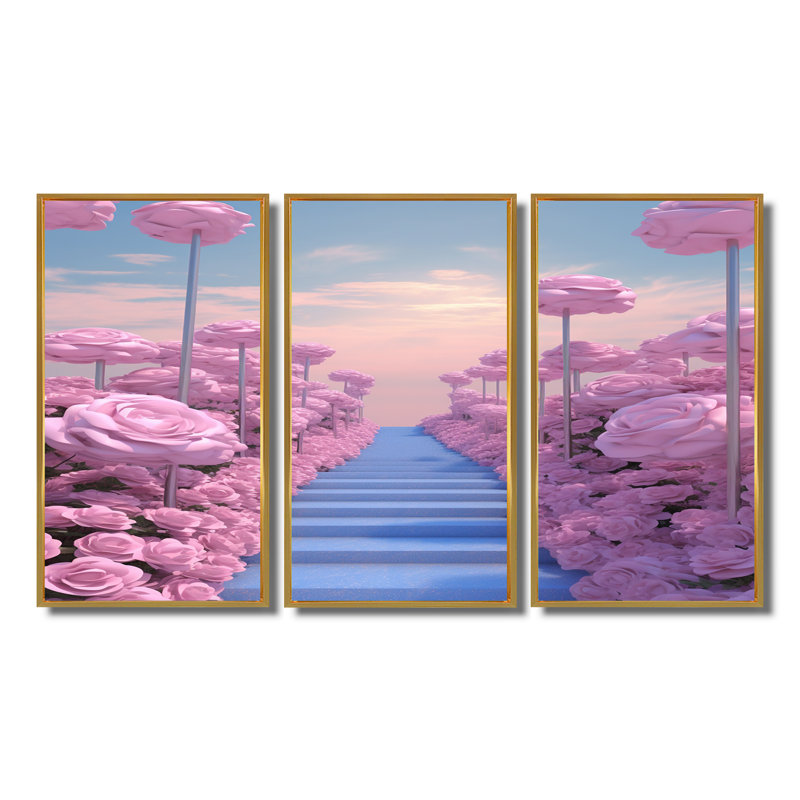 Norwell - Roses Wall Art Set, Gold Floater Framed, 28" H x 36" W x 1" D