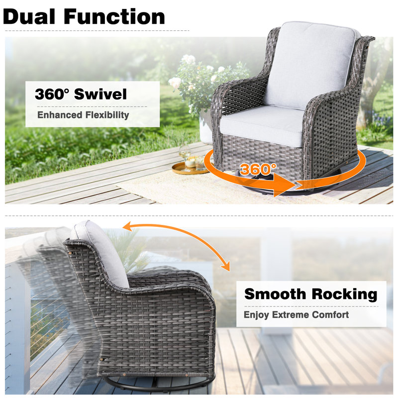Guilen Wicker/Rattan 7- Person Seating Group With Swivel Chairs and Cushions, Gray, Gray