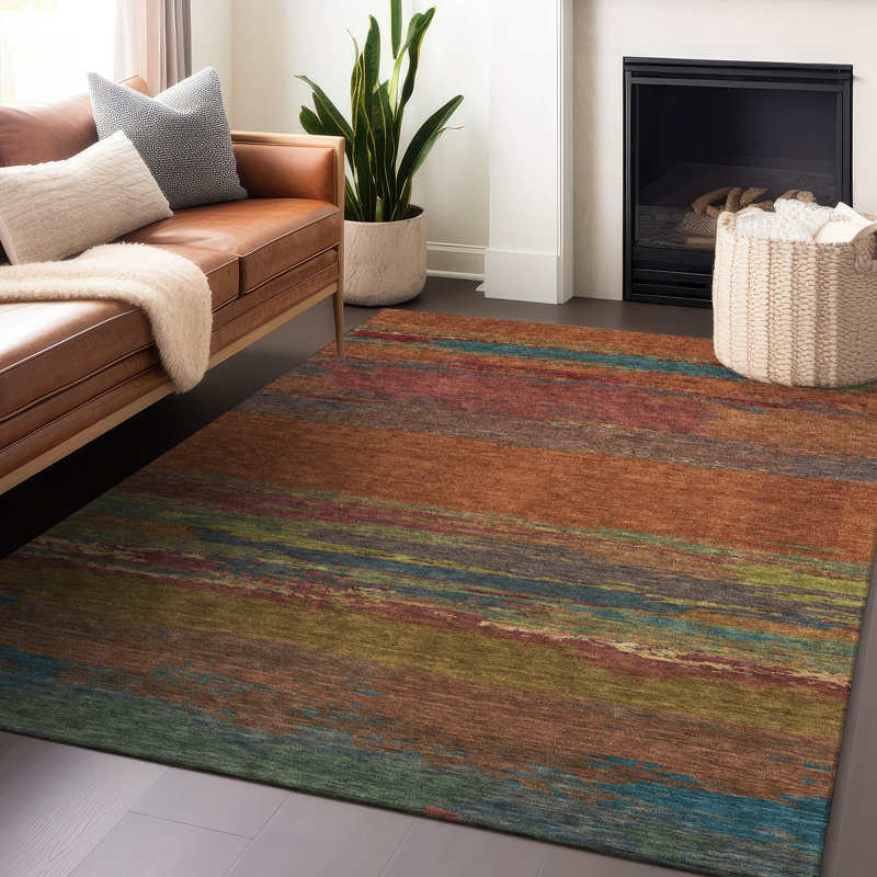 Terracotta and Multicolor Synthetic Flat Woven Runner Rug