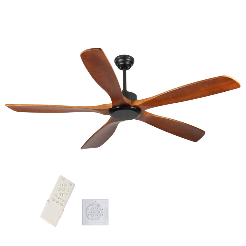 Ventilateur de plafond 60 po en bois sans lumière avec télécommande