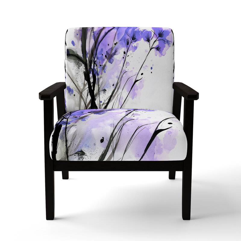 Abstract Orange Flowers - Upholstered Traditional Accent Arm Chair, Purple/Black/White, Black