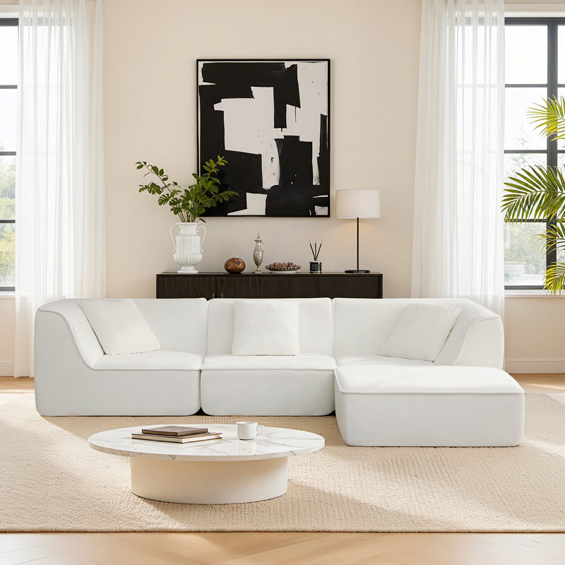 Athera 108" Cloud Compression Couch, Modular Sectional Sofa with Deep Seat, No Assembly Required, Cream