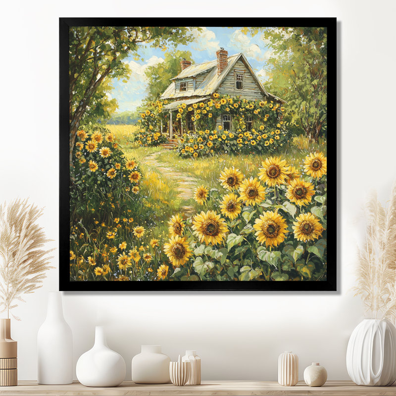 Dorcinvil, campagne, tournesols par le chalet II - tournesols, art mural, H 16 po x l 16 po, Noir, noir, noir, noir