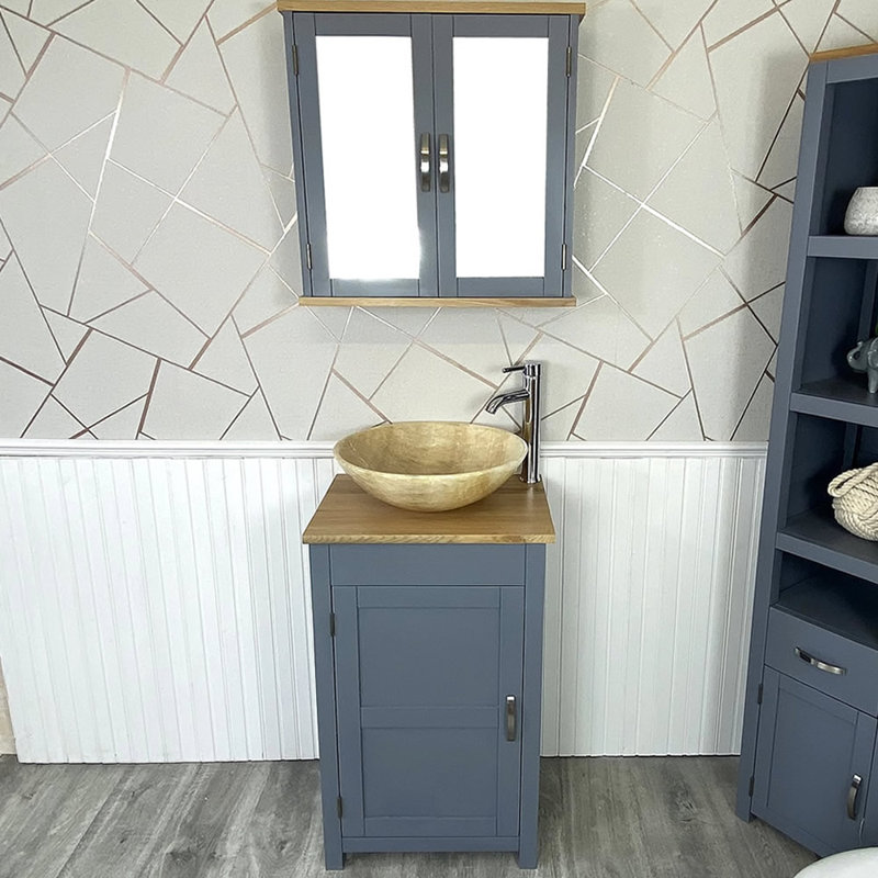 Marshburn 485mm Single Bathroom Vanity with Vessel Stone Basin, Grey, Beige