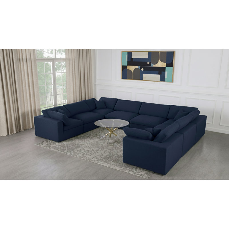 Canapé modulaire Burrows, Tissu texturé en lin bleu marine