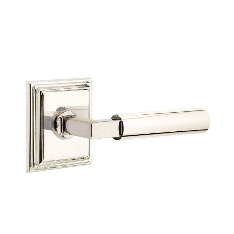 Mortaise intérieure Emtek Select Passage avec rosette Wilshire et tige carrée en L, levier lisse, Nickel poli, Oui