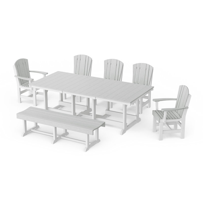 Heritage 7-Piece Rectangular Dining Set With Bench, Light Gray