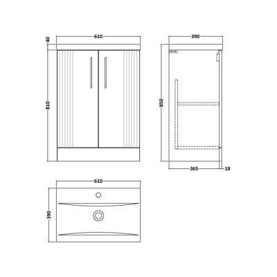 Deco 610mm Single Bathroom Vanity with Integrated Vitreous China Basin