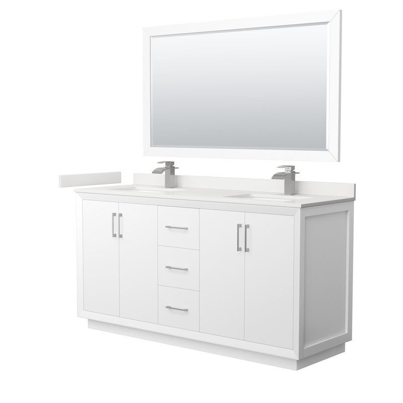 Strada 66'' W Double Vanity, White Quartz, White, Satin Bronze