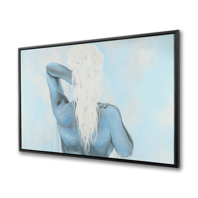 Dreamy Woman - Romantic Blue Framed Canvas for Home Decor