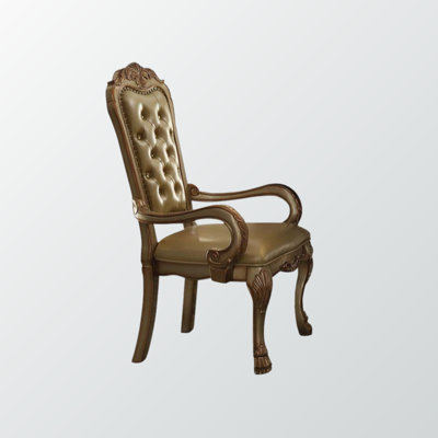 Branxton Arm Chair in Bone Synthetic Leather with Gold Patina (Set-2)