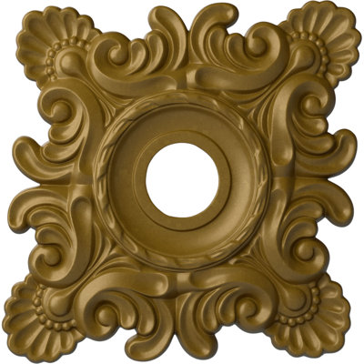 Endurathane Crawley Ceiling Medallion, 18"W x 18"H x 3 1/4"ID x 1 1/2"P (Fits Canopies up to 6 3/4"), Hand-Painted Gold Finish
