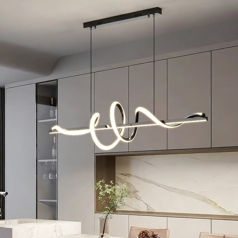 Luminaire suspendu ondulé pour salle à manger, style nordique moderne et luxueux, long luminaire linéaire à DEL pour îlot de cuisine et bar