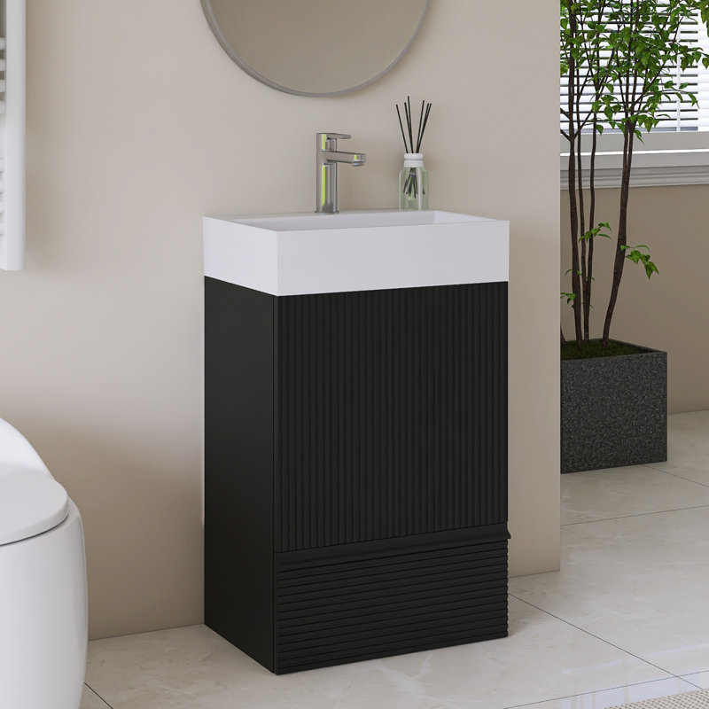 20'' Freestanding Single Bathroom Vanity With Integrated Ceramic Top, Black