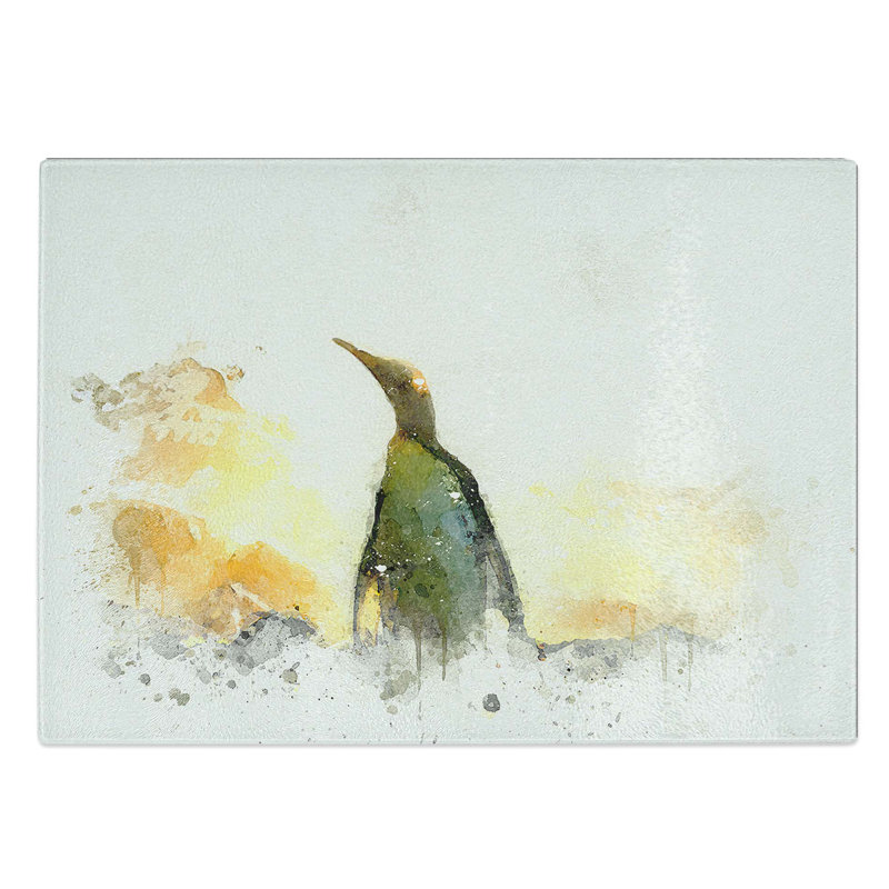 Glass King Penguin in Abstract Chopping Board, 28.5 cm W x 20 cm L