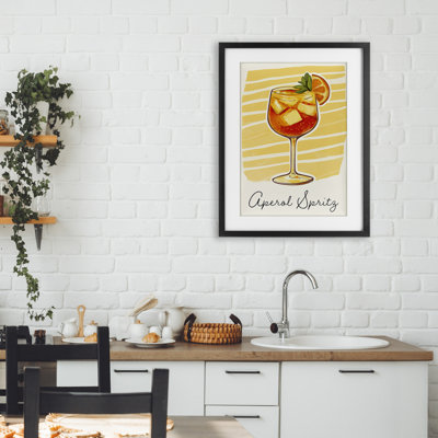 Reproduction sous verre Aperol Spirz et rayures jaunes, design par Heidi Kuntz