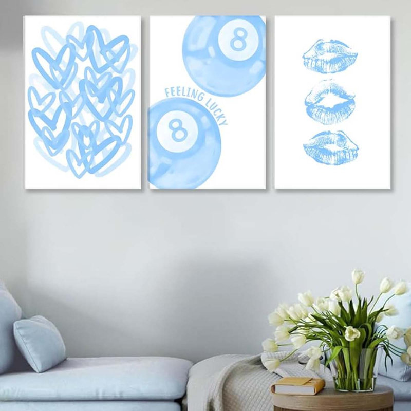 3 Piece Wrapped Canvas Print, Blue, 60 cm H x 40 cm W