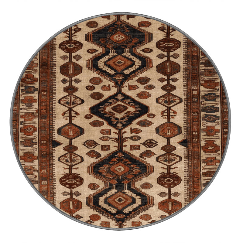 Machine Washable Turkish Brown Area Rug, Round 8'