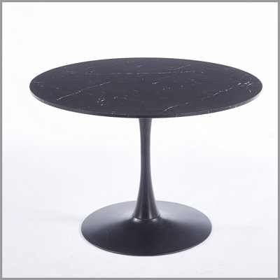 42.1" Black Marble Color Top Tulip Table, Mid-Century Dining Table For 4-6 People - Round MDF Table Top (The Tabletop Consists Of Two Panels), Pedestal Dining Table, End Table & Leisure Coffee Table