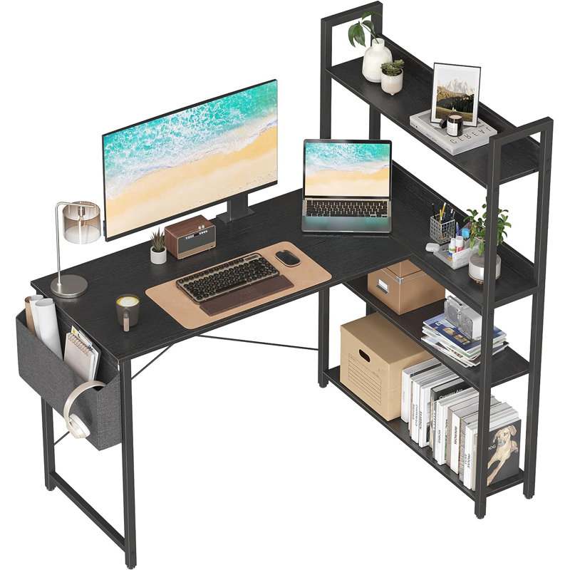 Orrum L-Shaped Metal Base Computer Desk, 29.5" H x 47" W x 18.9" D, Black