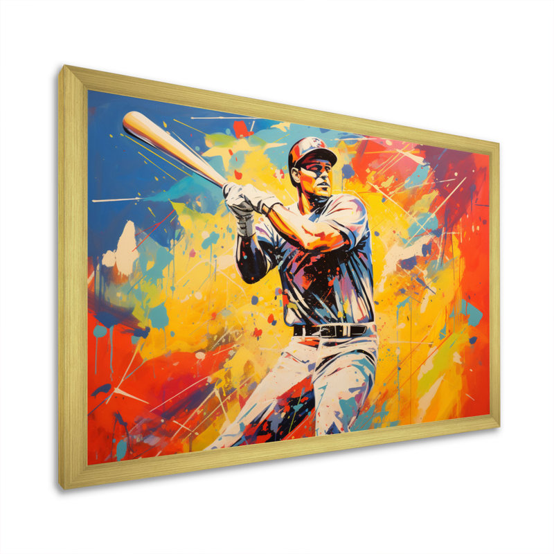 Pop Art Baseball Homerun sur toile, Encadrement doré, H 34 po x l 44 po x P 1,5 po