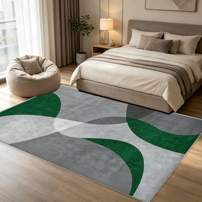 Green Wave Abstract   area rugs for Living Room, Soft and Comfortable, Suitable for all seasons, easy to maintain, machine washable Indoor floor mat, Under Table Farmhouse suitable for Bedroom, Dining Room, Study,  Balcony, Home Decor Patio