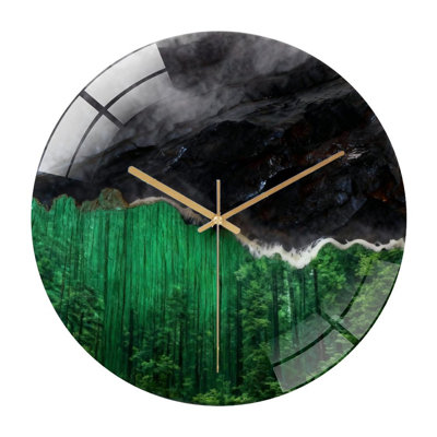 12" Round Tempered Glass Wall Clock with Silent Quartz Movement