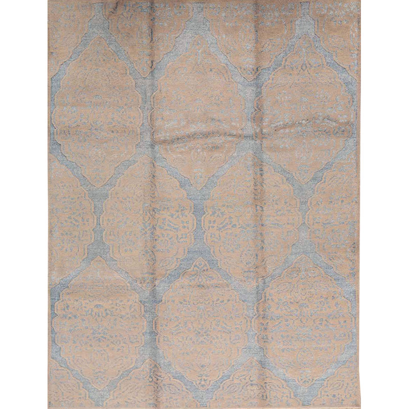 Tapis bleu clair et bleu noué à la main de haute qualité