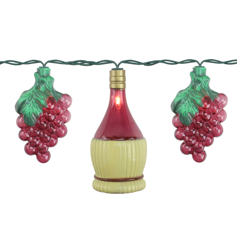10-Count Grape and Wine Bottle Novelty String Christmas Light Set 7.5ft White Wire