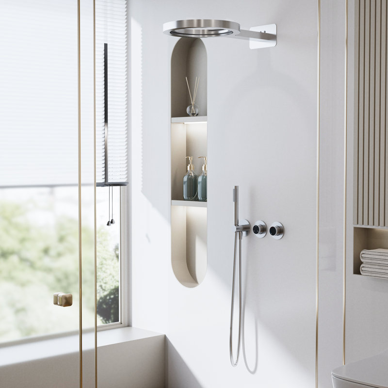Système de douche mural moderne à double fonction avec pomme de douche pluie et cascade, douchette à main, valve en laiton, 3 options de finition