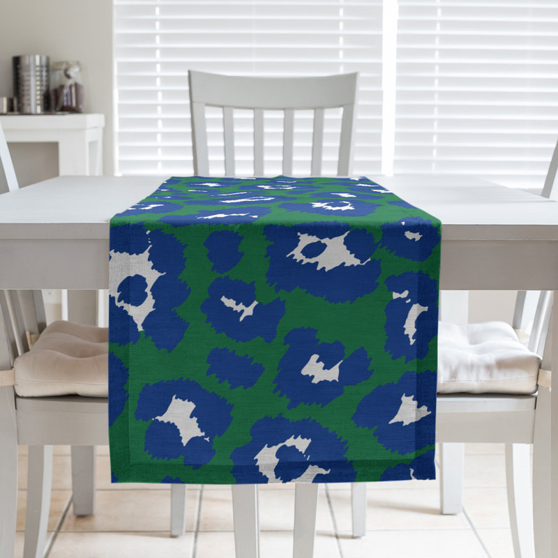 Chemin de table à imprimé animalier, 72 po x 16 po, Vert / Bleu / Blanc