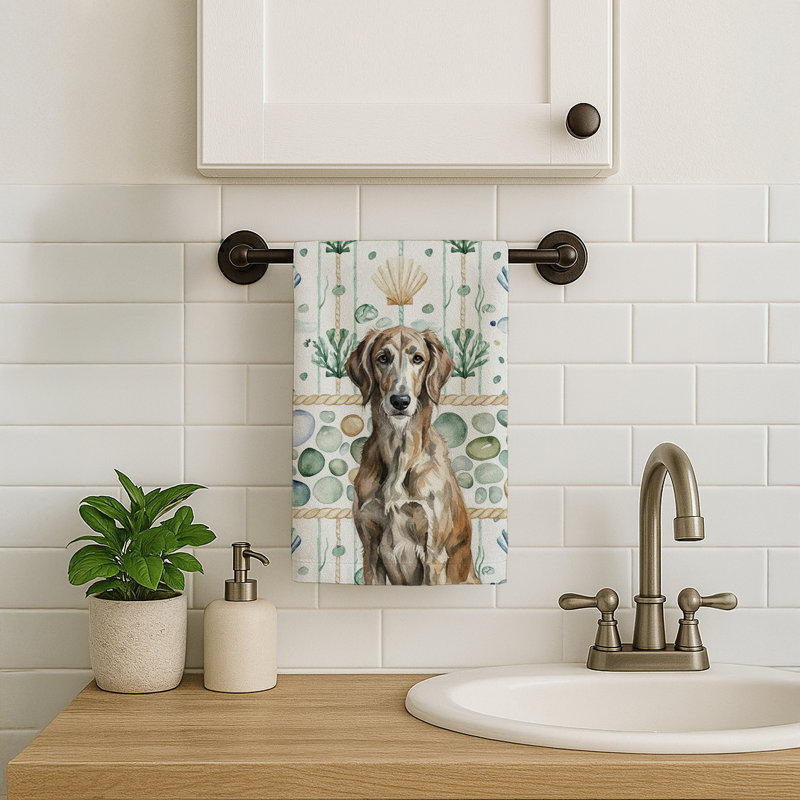 Serviette de cuisine blanche en verre de mer à épagneul tibétain blanc, Brindle écossais, Deerhound