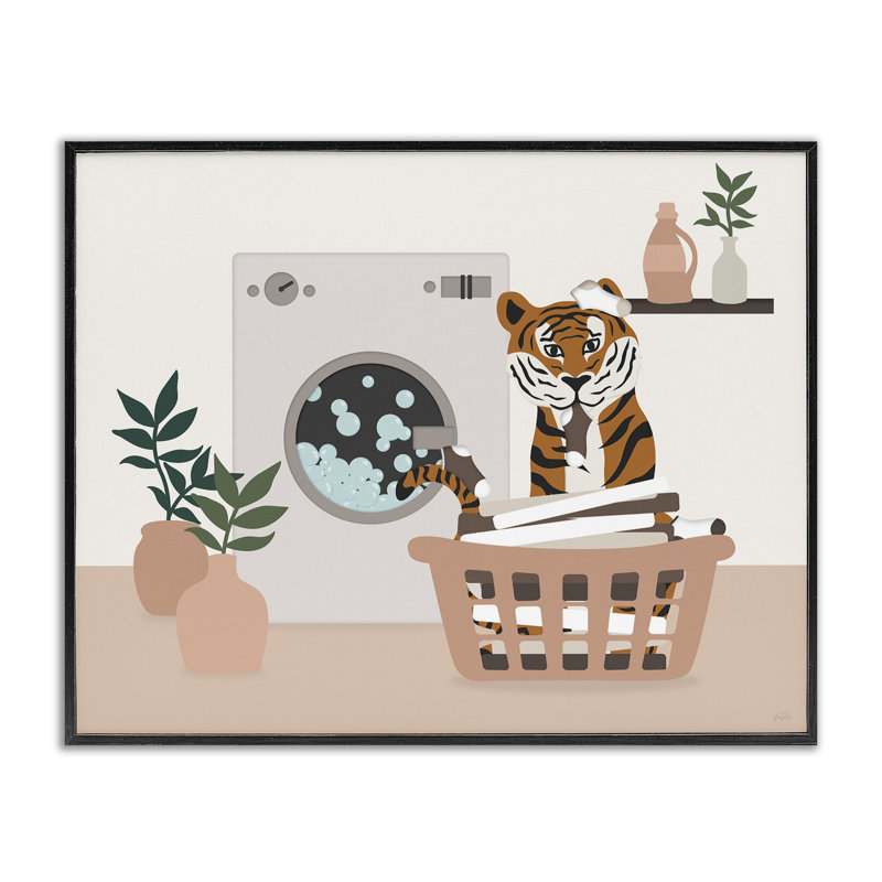 Tigre dans un panier à linge, estampe numérique, design par Natalie Carpentieri, H 11 po x l 14 po