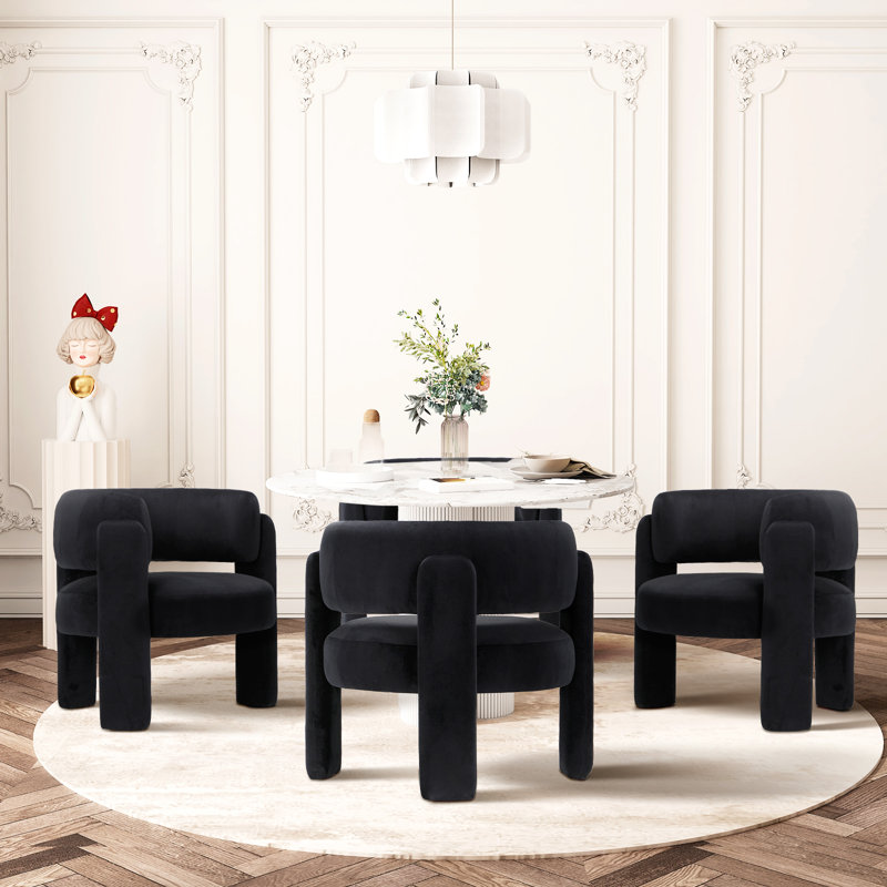 Modern Upholstered Barrel Armchair, Black