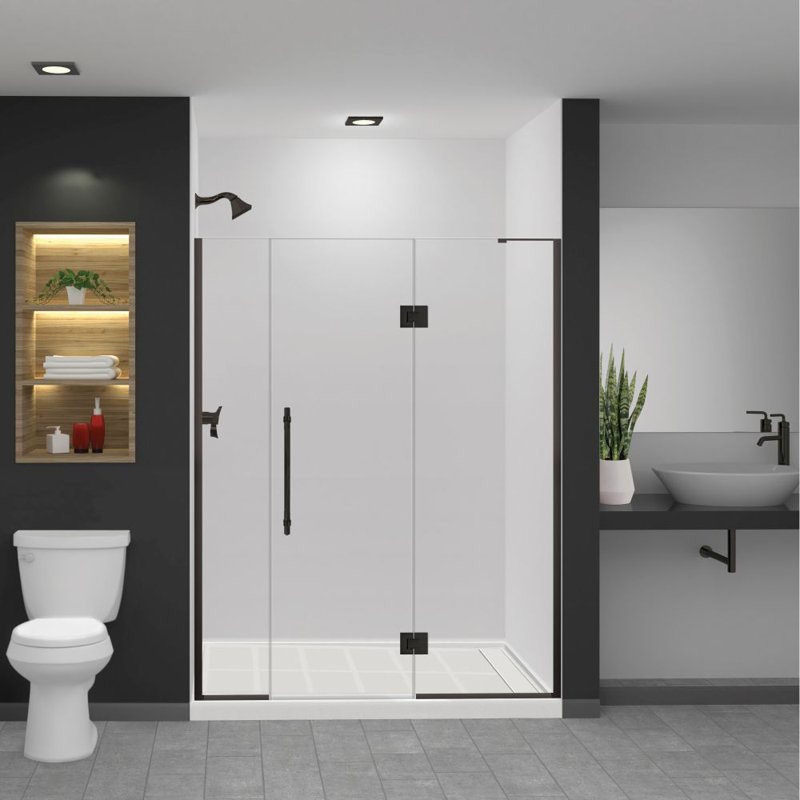 Porte de douche à charnière en acier inoxydable brossé avec verre transparent l 62,5 po x H 76 po Transolide Elizabeth