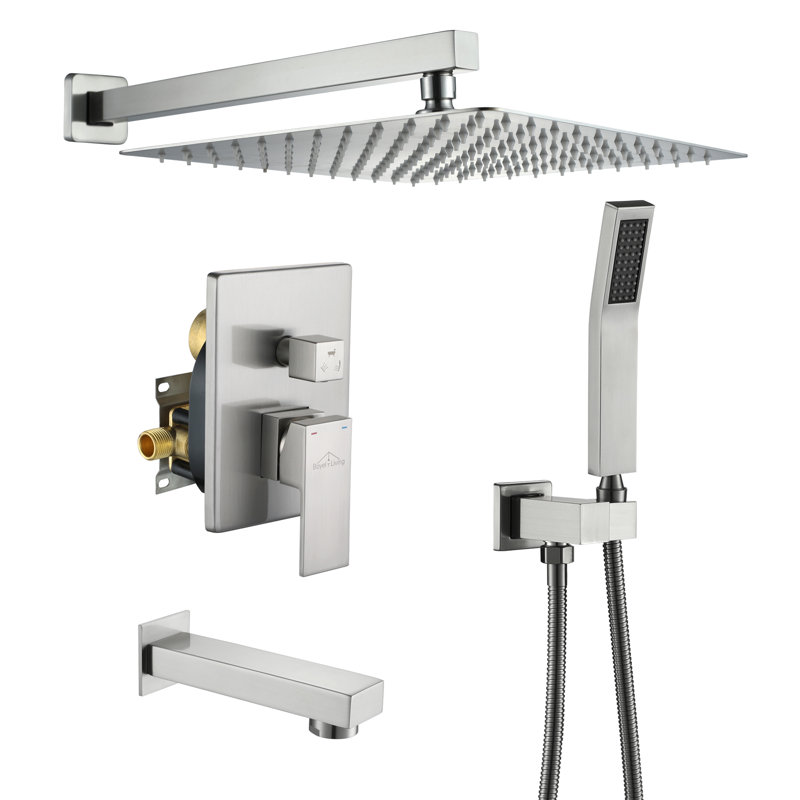 Système de douche complet avec valve brute, Argent
