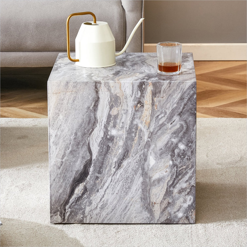 Table basse carrée avec finition texturée, table simple moderne en bois manufacturé aux tons de gris de 15,7 pouces