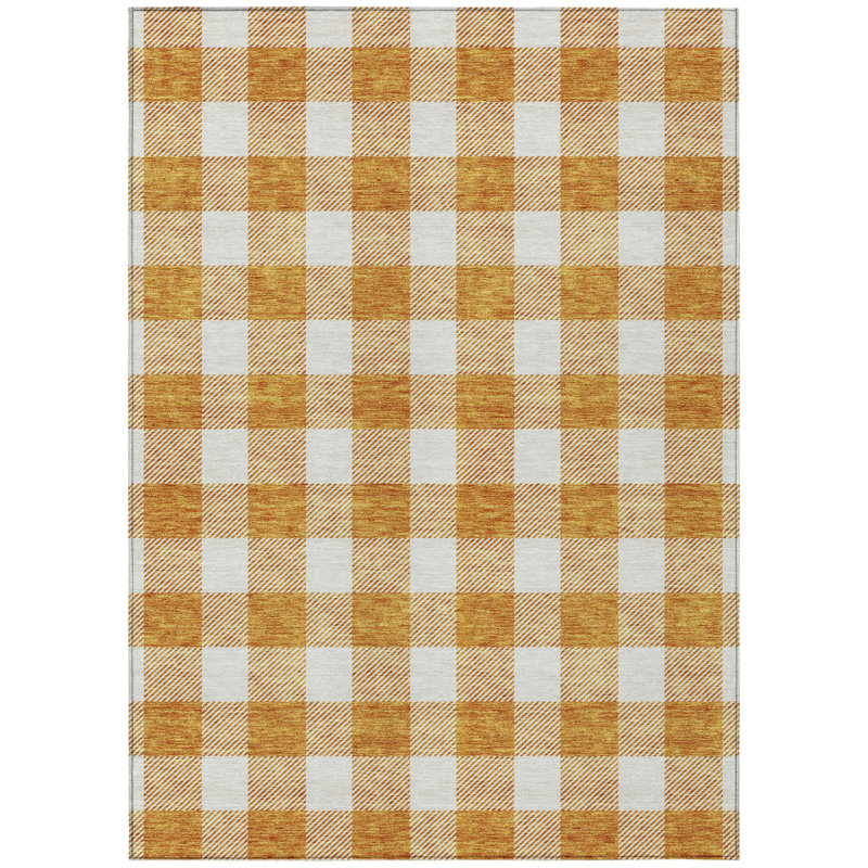 Tapis intérieur lavable à carreaux orange 8 pi x 10 pi