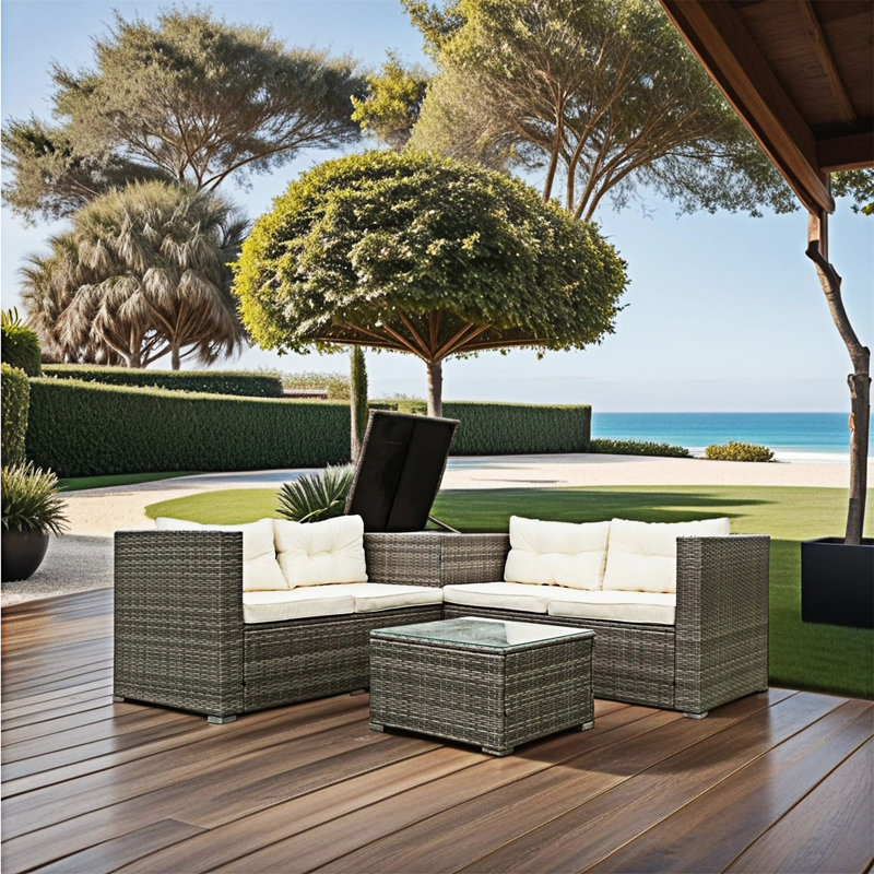Ensemble de canapé modulaire d'extérieur 4 pièces avec boîte de rangement, Beige