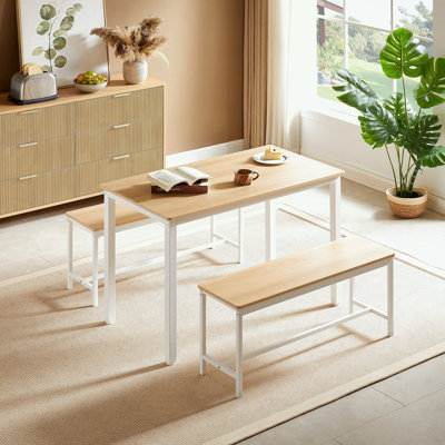 3-piece Dining Table Set with 2 Dining Benches