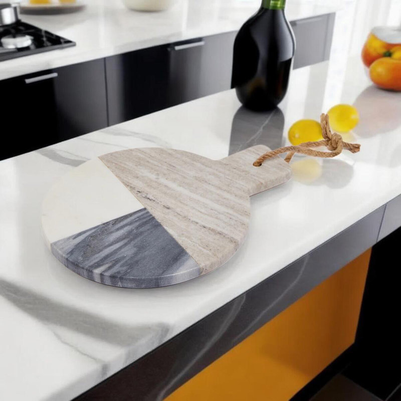 12" Round Gray and White Marble Pastry Board