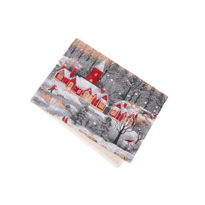 Tapestry Table Runner Winter Church 36"