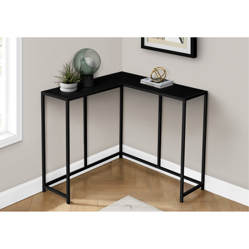 Table d'appoint contemporaine pour le salon - Console d'angle étroite noire avec terrasse en stratifié et chambre à coucher à structure métallique robuste, fabrication de plateforme d'entrée