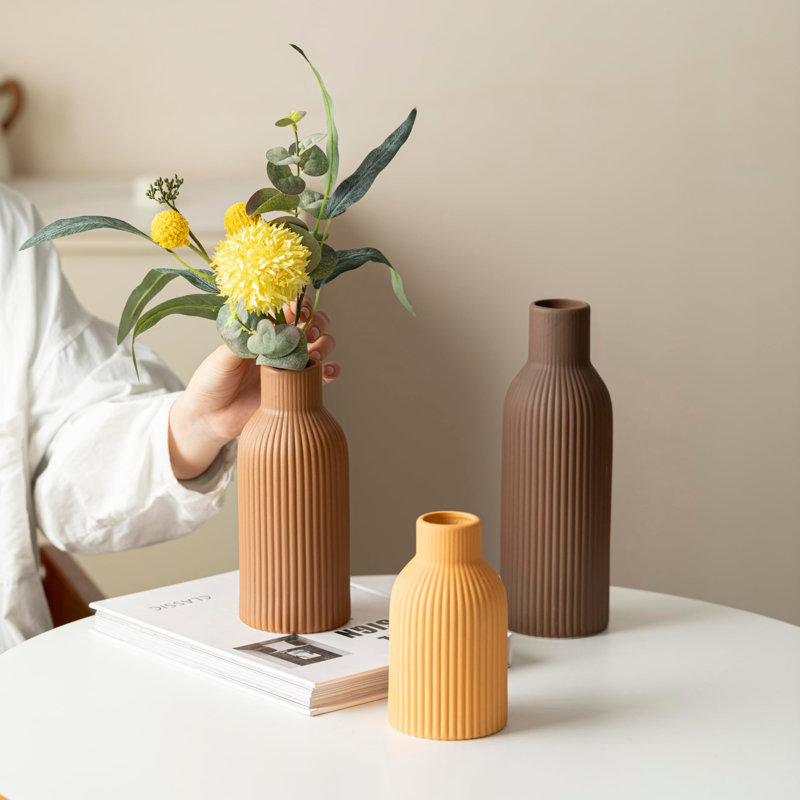 Ensemble de 3 vases modernes en céramique, Brun